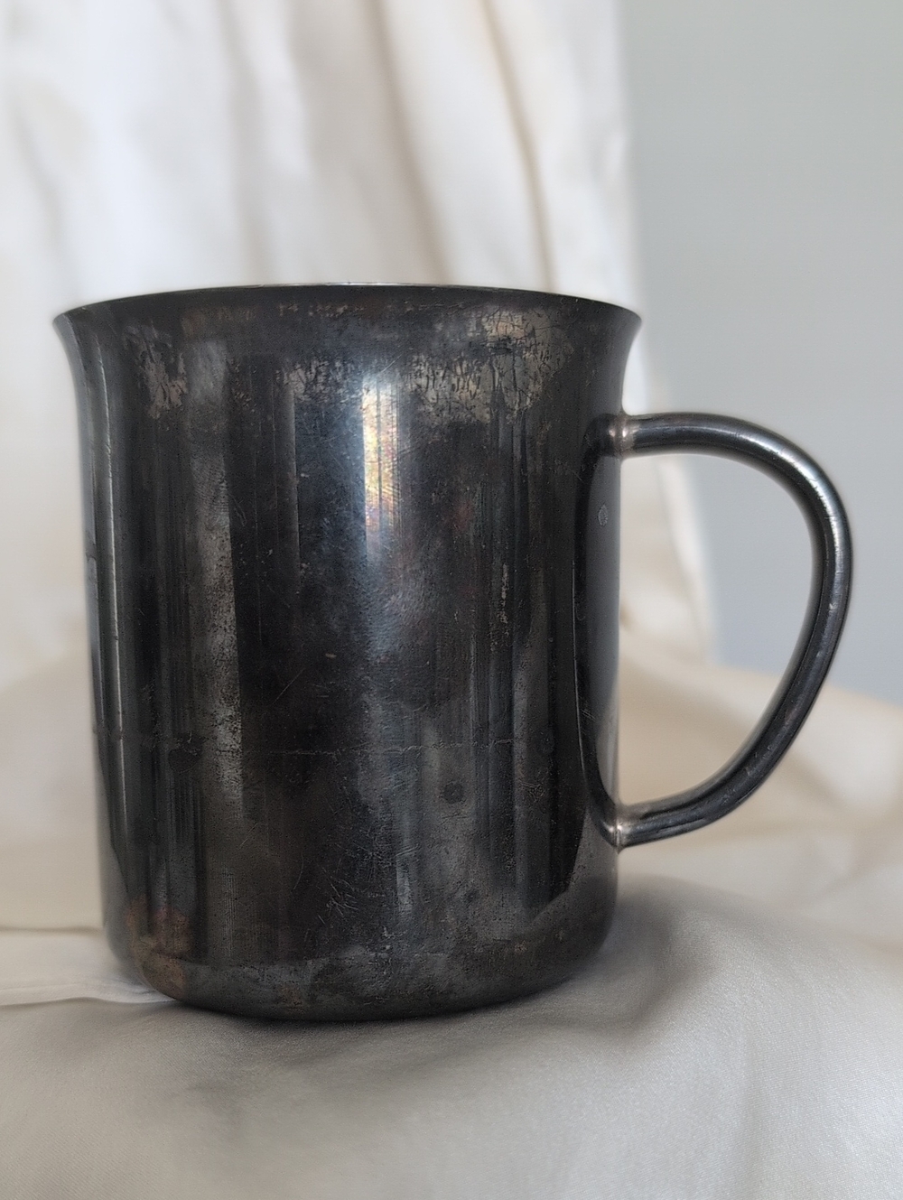 Vintage Towle Engraved Metal Childs Mug in Dark Patina Is ChristmasDate 12-25-77